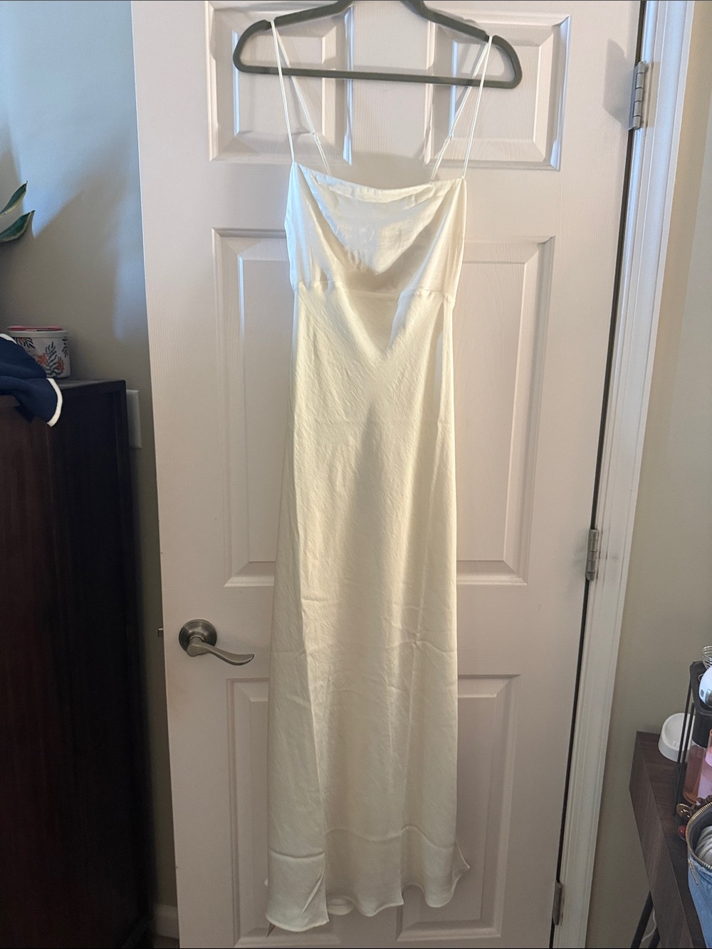 Abercrombie & Fitch Cream Satin Maxi Slip Dress